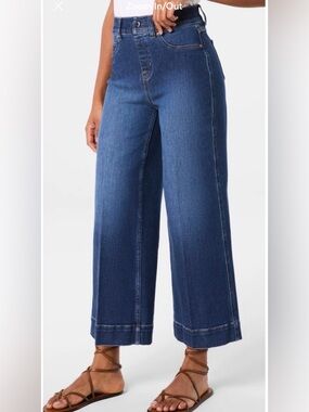 Spanx: Dark Wash High-Waisted Wide-Leg Cropped Jeans Large